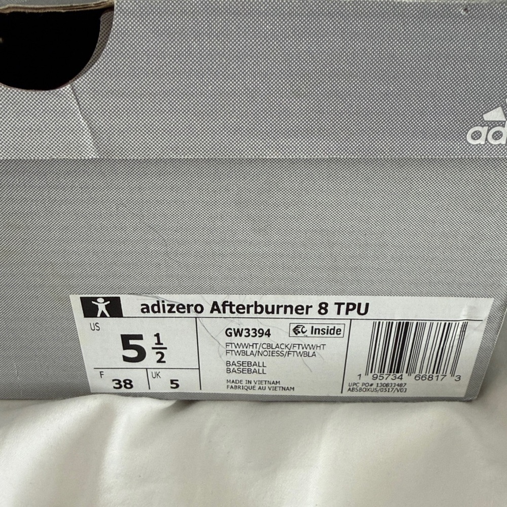 Adidas Adizero Afterburner 8 TPU White Cleats - Picture 3 of 3